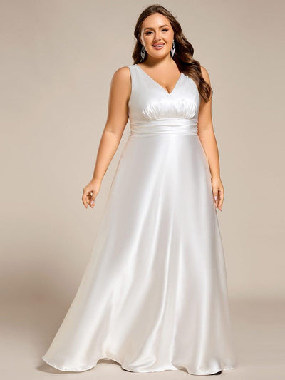 Plus Size Satin Maxi Formal Dress with Pockets #color_White