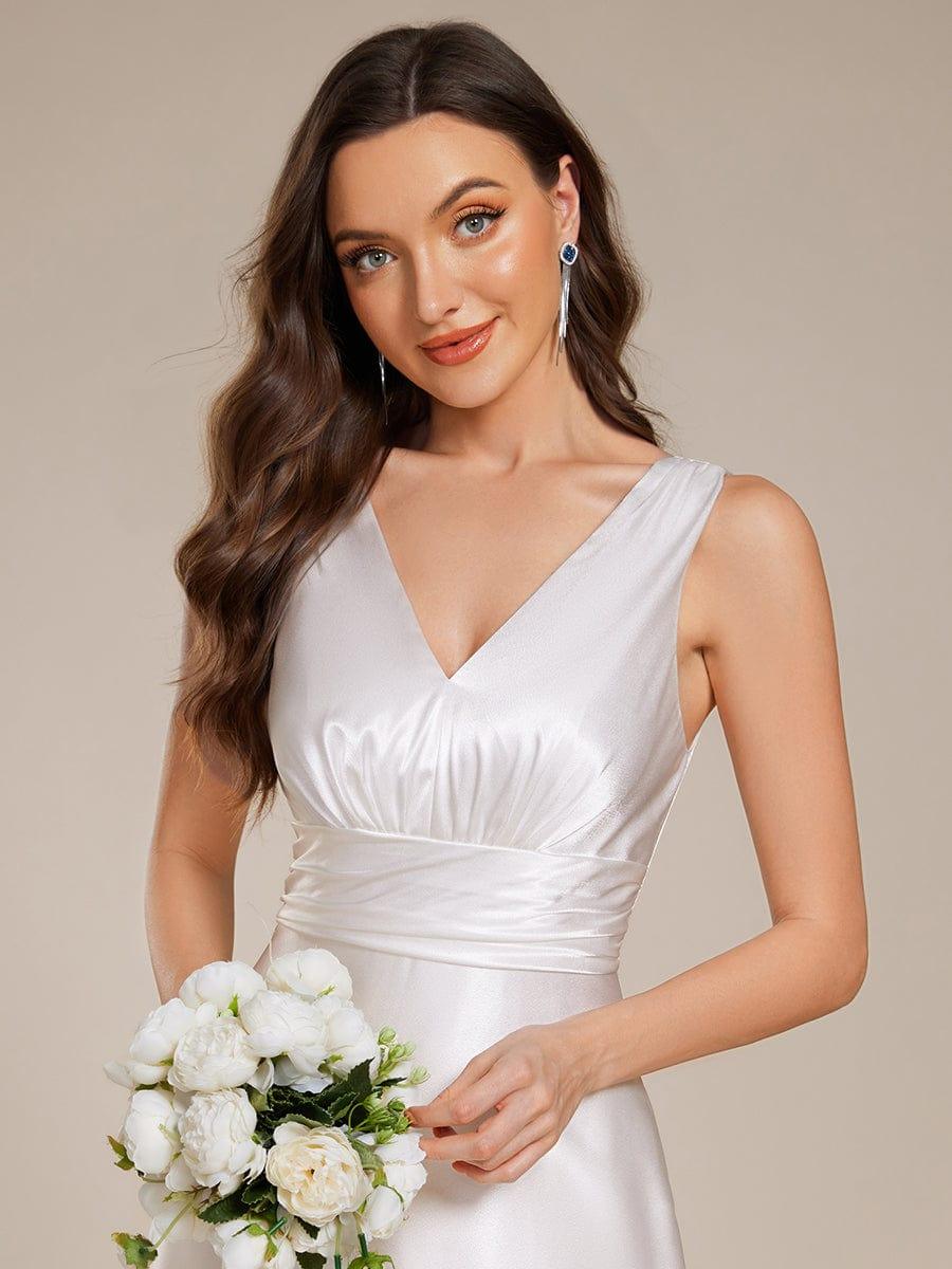 Double V-neck Satin Maxi Formal Dress with Pockets #color_White