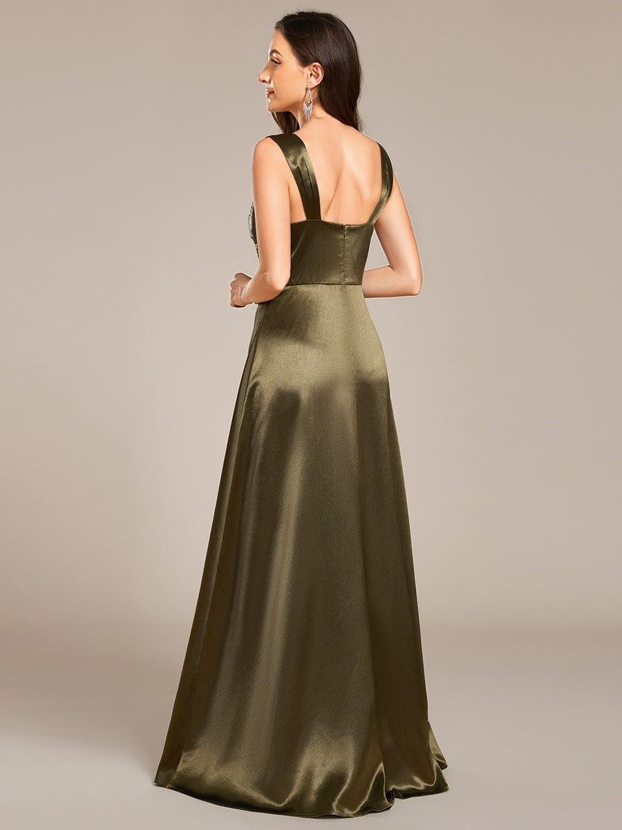 Wrap-Style Maxi Satin Bridesmaid Dress with Waist Tie - Ever-Pretty US