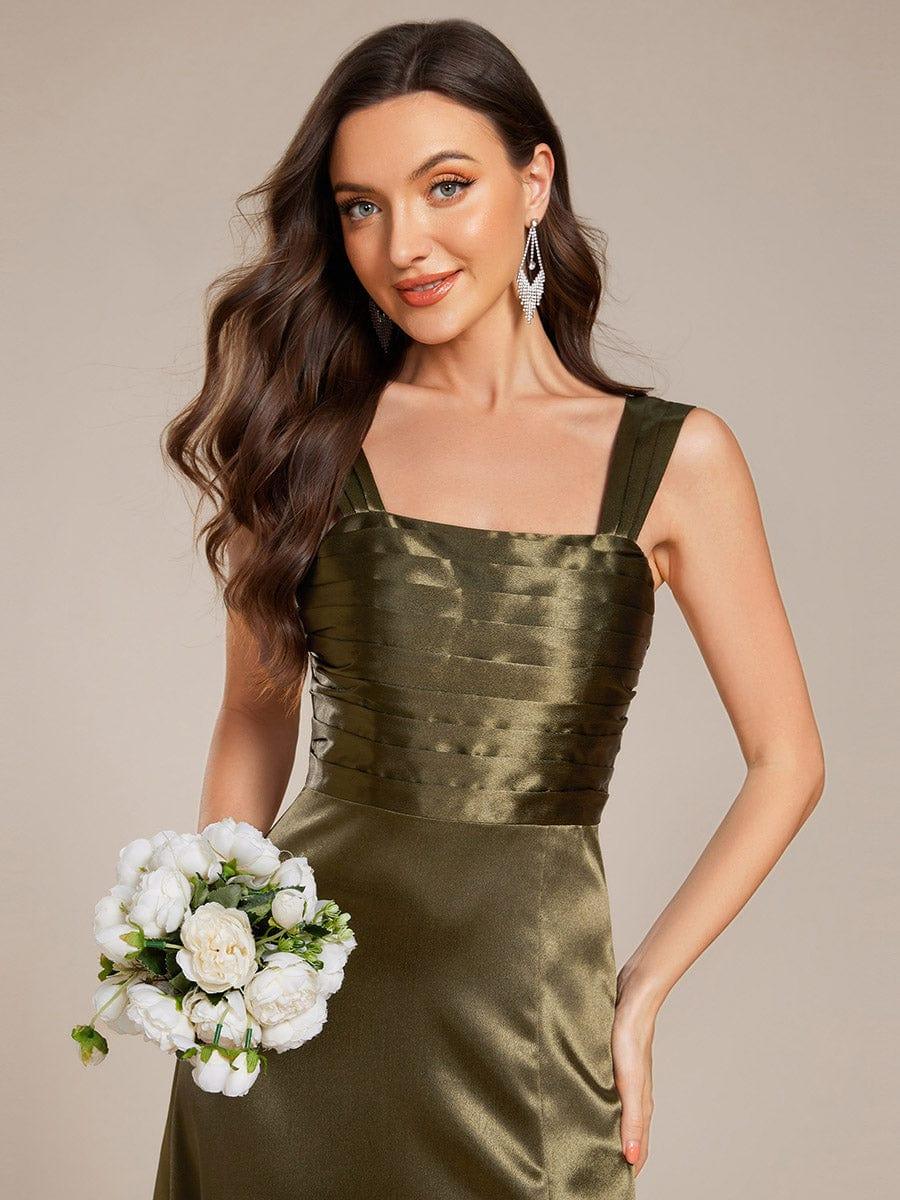 satin square neck tank bridesmaid dress ever NOVALEE|Square Maxi with Front Slit train bridesmaid dress is
