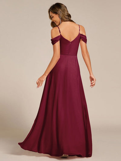 Spaghetti Strap V-Neck Pleated A-Line Bridesmaid Dress #color_Burgundy
