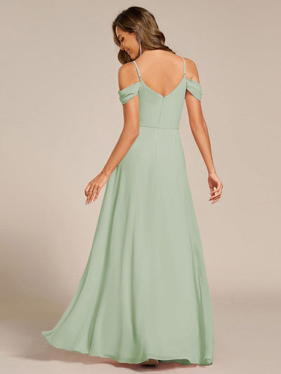Spaghetti Strap V-Neck Pleated A-Line Bridesmaid Dress #color_Mint Green