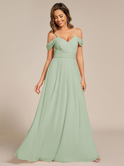 Spaghetti Strap V-Neck Pleated A-Line Bridesmaid Dress #color_Mint Green