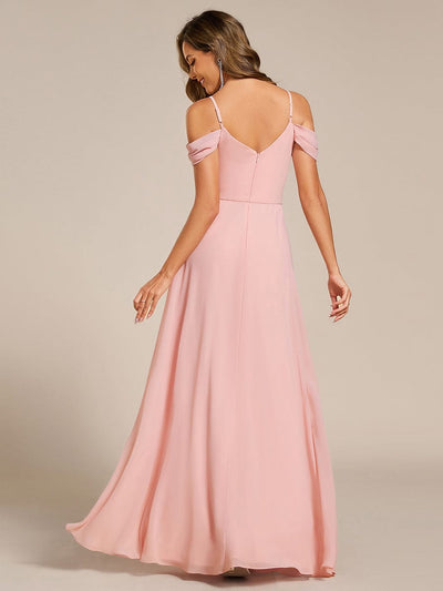 Spaghetti Strap V-Neck Pleated A-Line Bridesmaid Dress #color_Pink