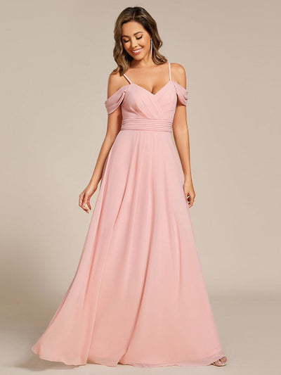 Spaghetti Strap V-Neck Pleated A-Line Bridesmaid Dress #color_Pink