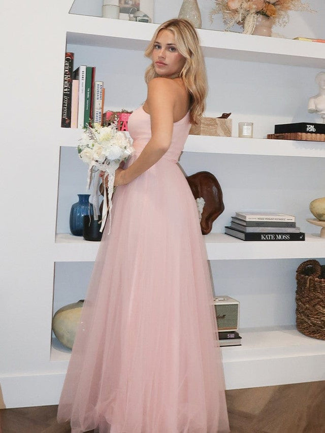 ever ARCADIA|Chic A-Line One-Shoulder Tulle Maxi Bridesmaid Dress Fan Photos 2

