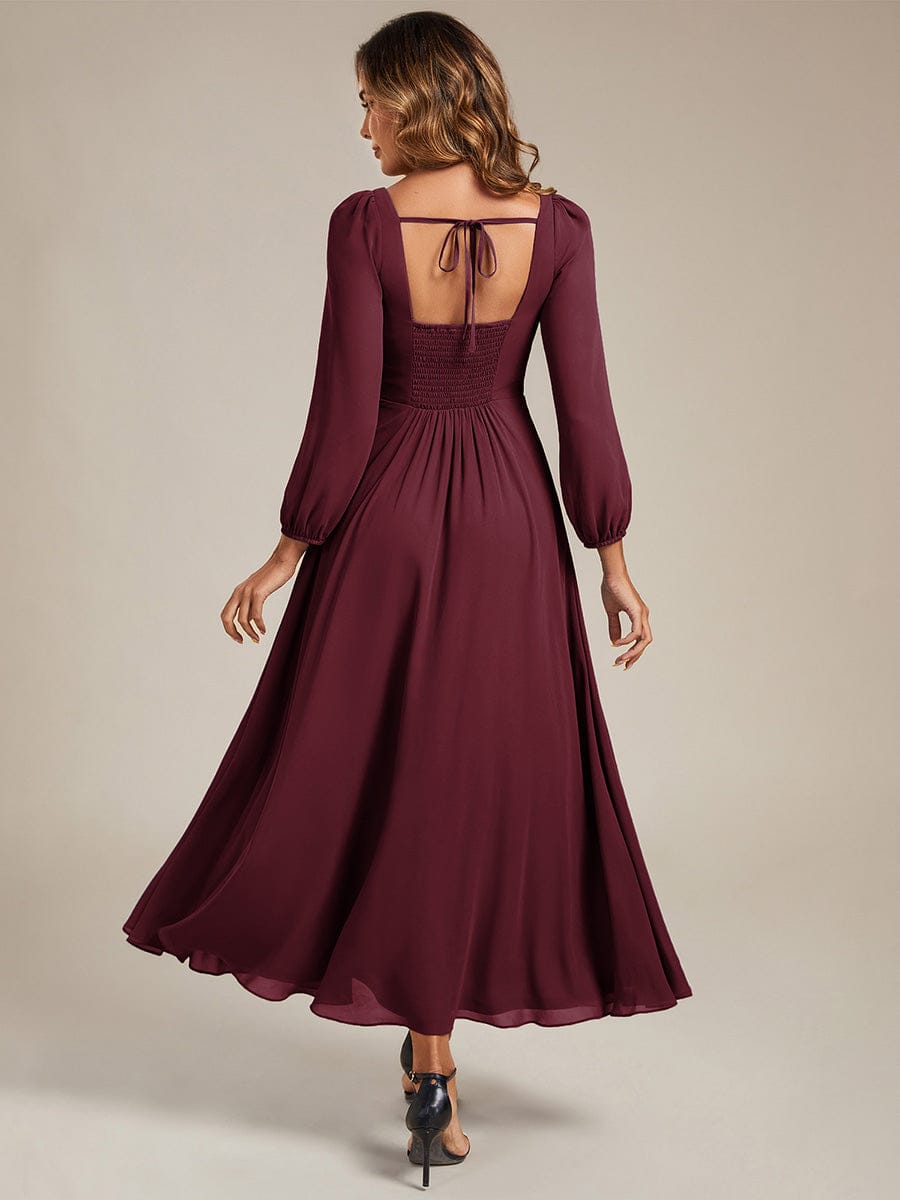 Ever-Pretty Square Neck Long Sleeve Chiffon Dress for Garden Weddings