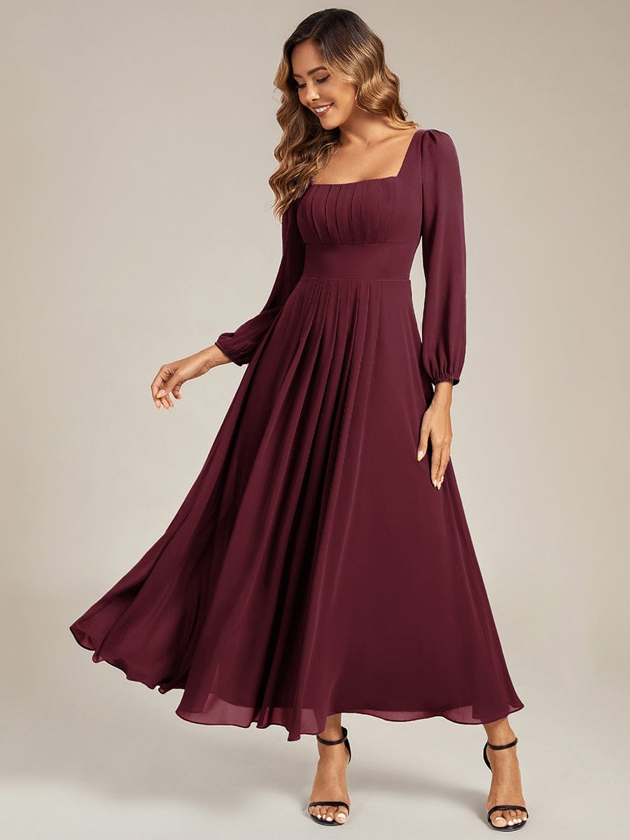 white christmas dresses Square Neck Long Sleeve Chiffon Dress for Garden Weddings