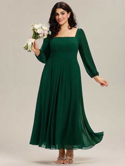 Plus Size See-through Chiffon Lantern Sleeve Wedding Guest Dress #color_Dark Green
