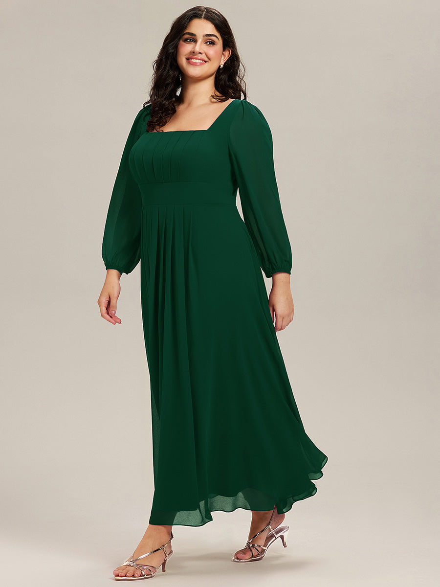 See-through Chiffon Lantern Sleeve Bridesmaid Dress #color_Dark Green