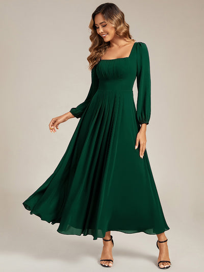 See-through Chiffon Lantern Sleeve Bridesmaid Dress #color_Dark Green