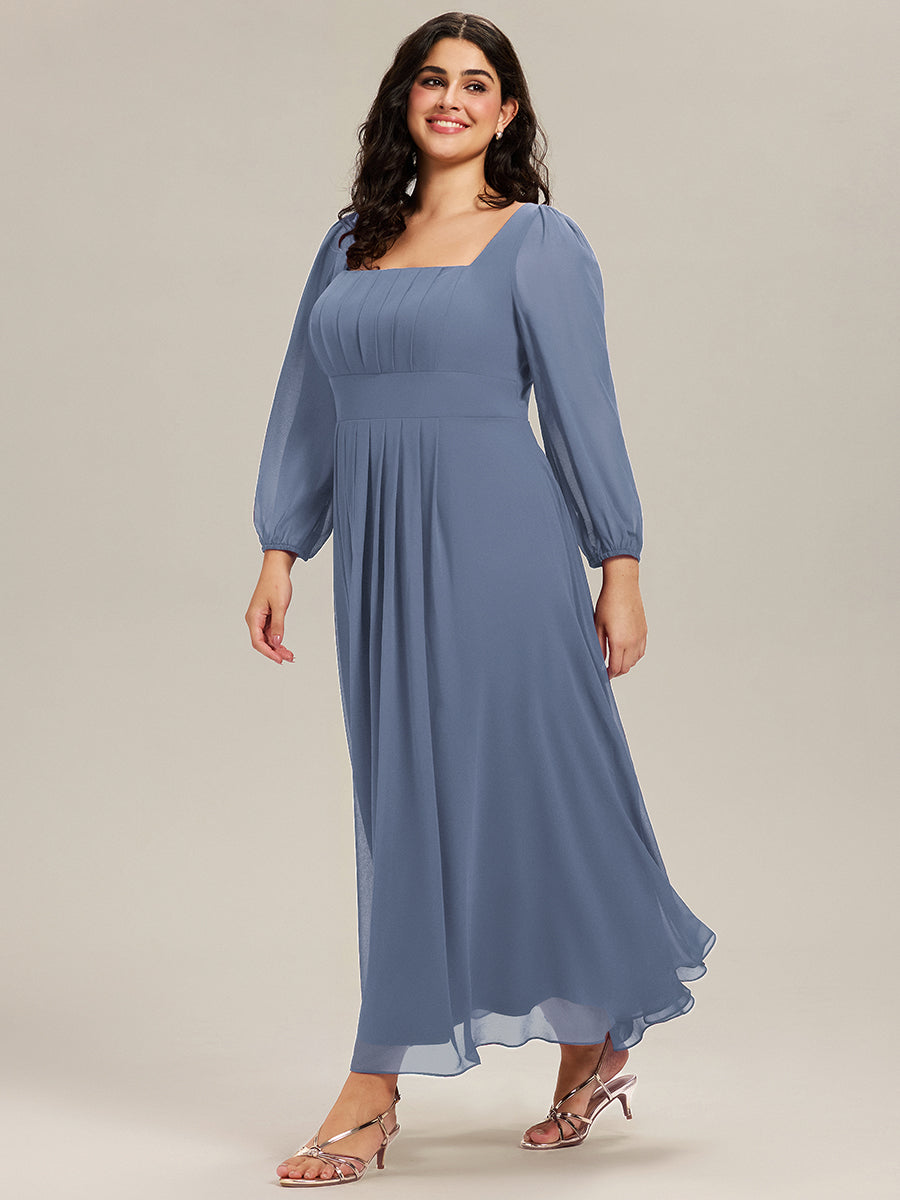 Plus Size See-through Chiffon Lantern Sleeve Wedding Guest Dress #color_Dusty Blue