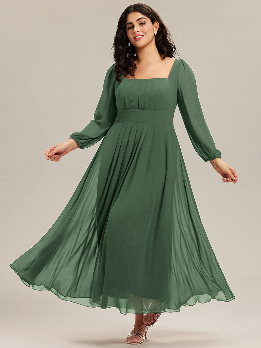 Plus Size See-through Chiffon Lantern Sleeve Wedding Guest Dress #color_Eucalyptus