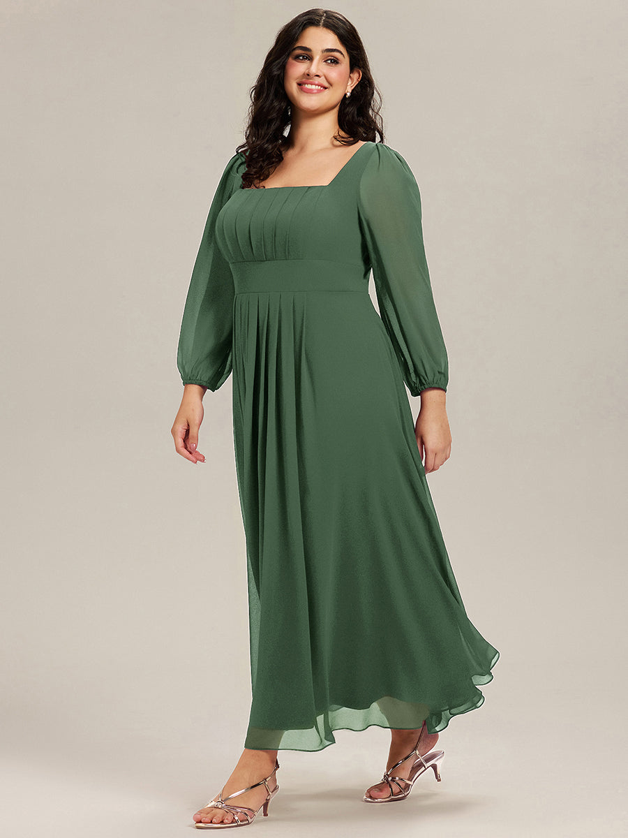 See-through Chiffon Lantern Sleeve Bridesmaid Dress #color_Eucalyptus