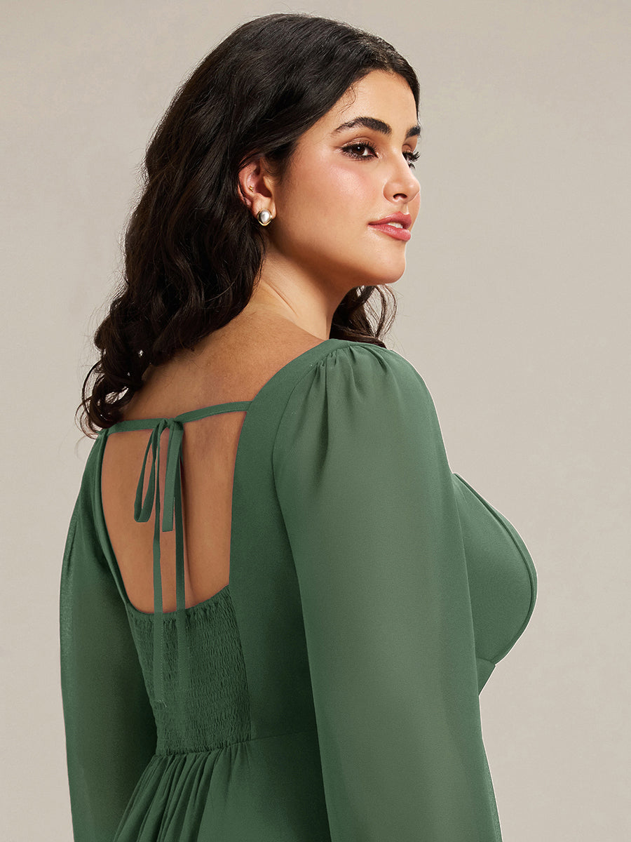 See-through Chiffon Lantern Sleeve Bridesmaid Dress #color_Eucalyptus