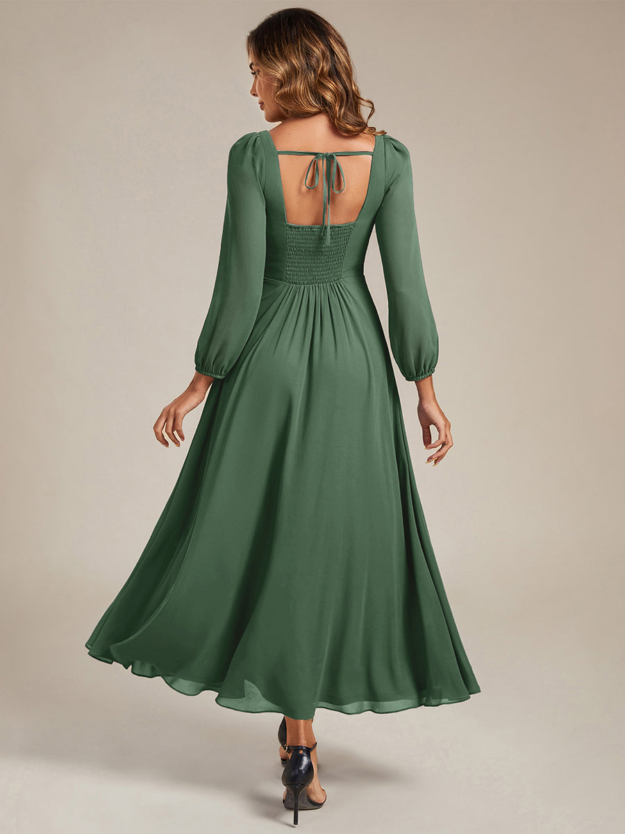See-through Chiffon Lantern Sleeve Bridesmaid Dress #color_Eucalyptus