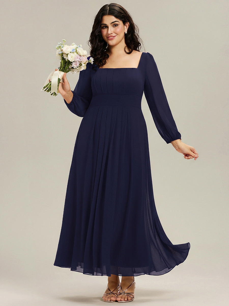 See-through Chiffon Lantern Sleeve Bridesmaid Dress #color_Navy Blue