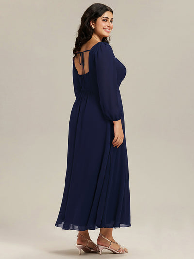 Plus Size See-through Chiffon Lantern Sleeve Wedding Guest Dress #color_Navy Blue