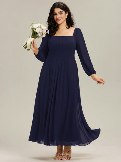 Plus Size See-through Chiffon Lantern Sleeve Wedding Guest Dress #color_Navy Blue