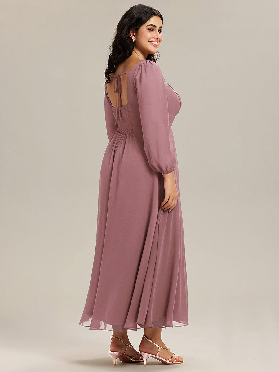 Plus Size See-through Chiffon Lantern Sleeve Wedding Guest Dress #color_Purple Orchid