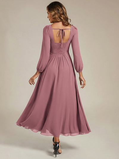 See-through Chiffon Lantern Sleeve Bridesmaid Dress #color_Purple Orchid