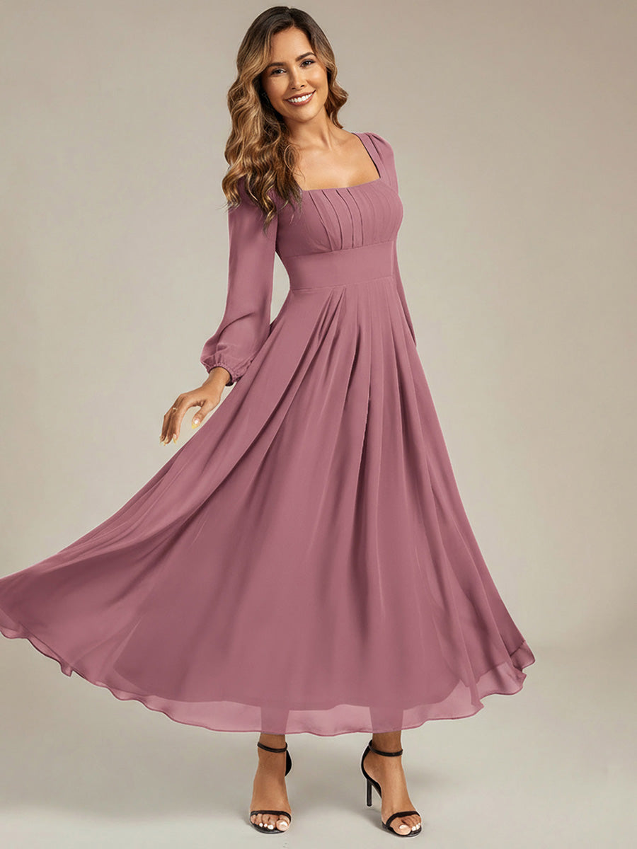 See-through Chiffon Lantern Sleeve Bridesmaid Dress #color_Purple Orchid