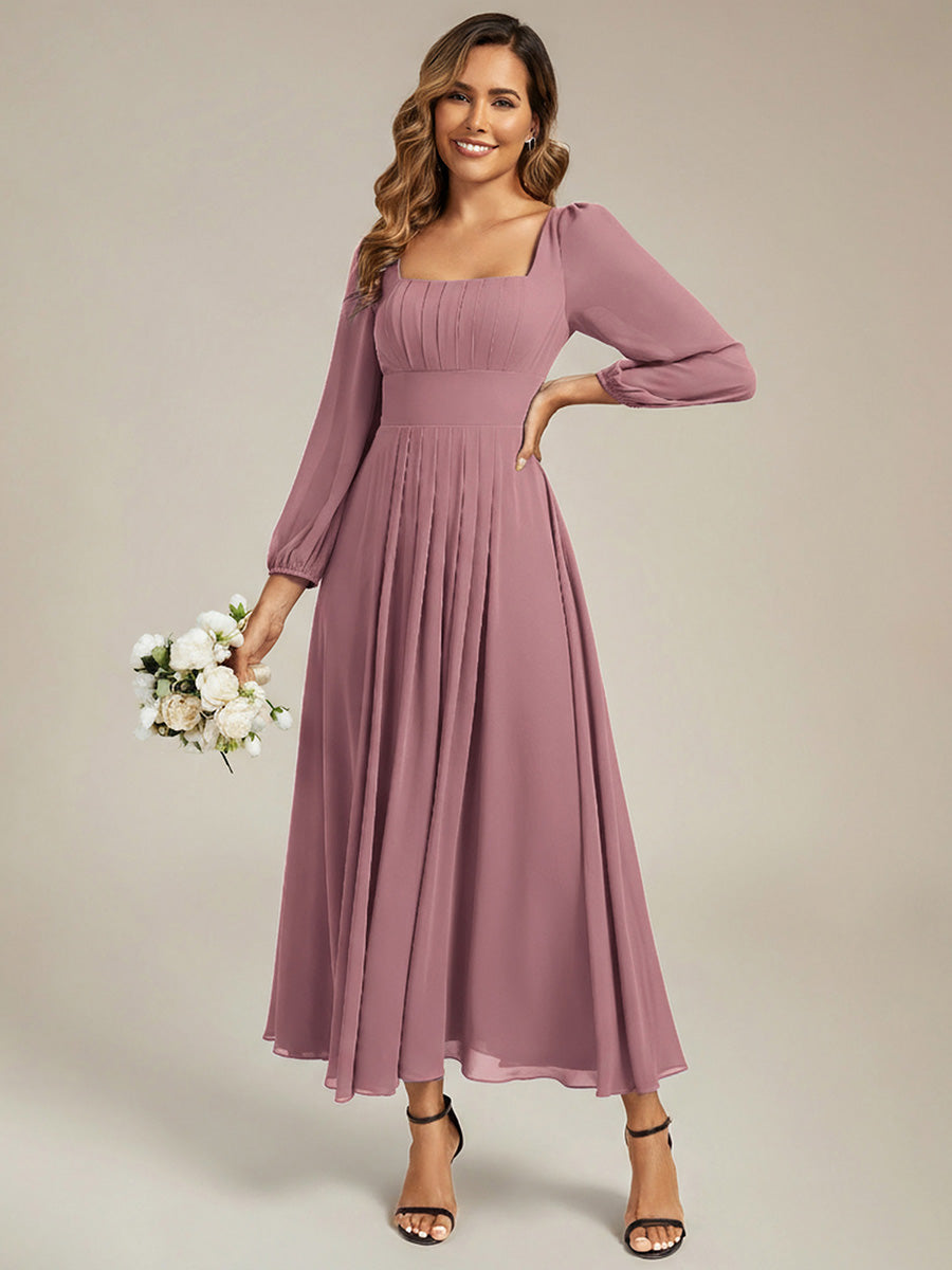 See-through Chiffon Lantern Sleeve Bridesmaid Dress #color_Purple Orchid