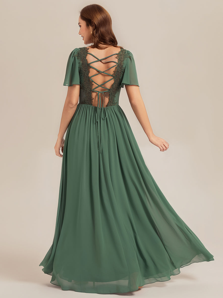 Tie-Front Chiffon Ruffle Sleeve Bridesmaid Dress