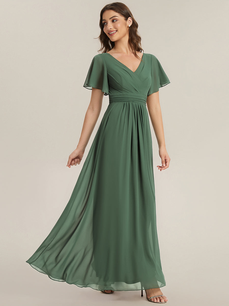 Chiffon Ruffle Sleeve Back Embroidered Bridesmaid Dress #color_Eucalyptus
