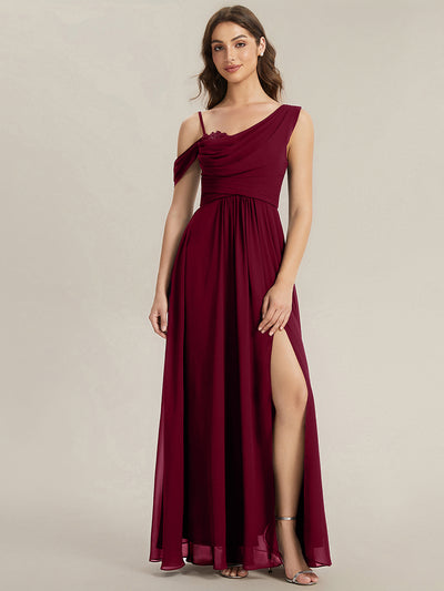 ever ERIKA|Thigh-High Slit Chiffon Dropped shoulders Bridesmaid Dress