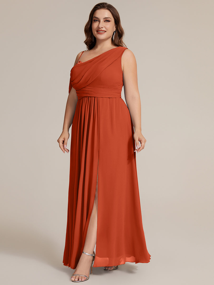 Thigh-High Slit Chiffon Dropped shoulders Bridesmaid Dress #color_Burnt Orange