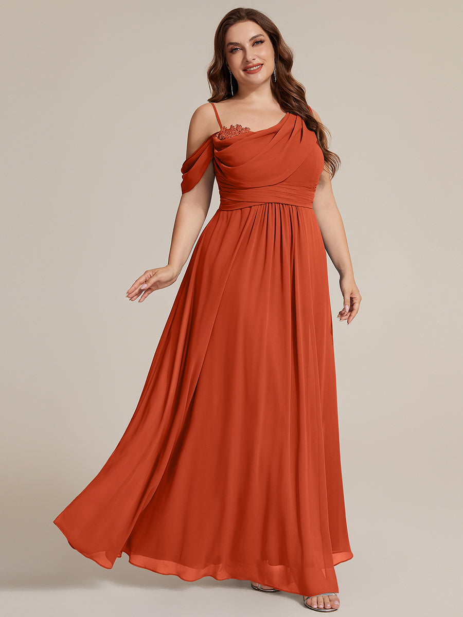 Thigh-High Slit Chiffon Dropped shoulders Bridesmaid Dress #color_Burnt Orange