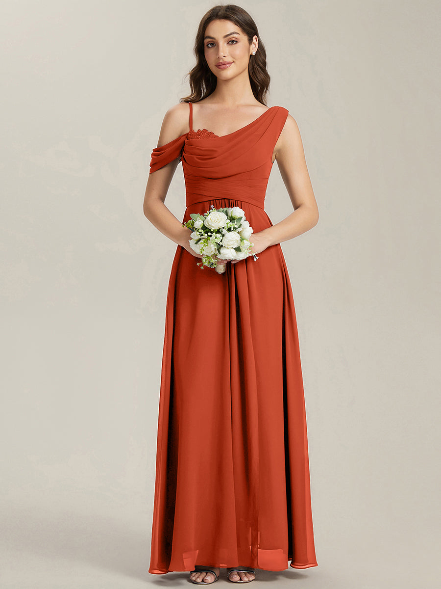 Thigh-High Slit Chiffon Dropped shoulders Bridesmaid Dress #color_Burnt Orange
