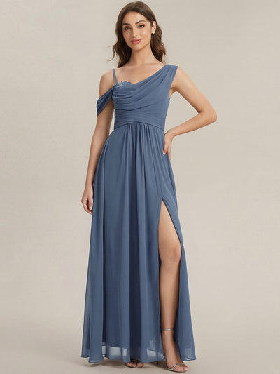 ever ERIKA|Thigh-High Slit Chiffon Dropped shoulders Bridesmaid Dress