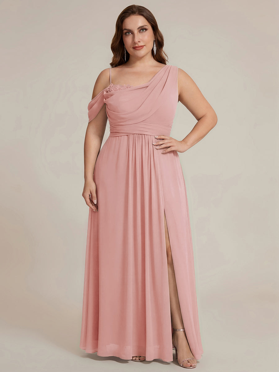 Thigh-High Slit Chiffon Dropped shoulders Bridesmaid Dress #color_Dusty Rose
