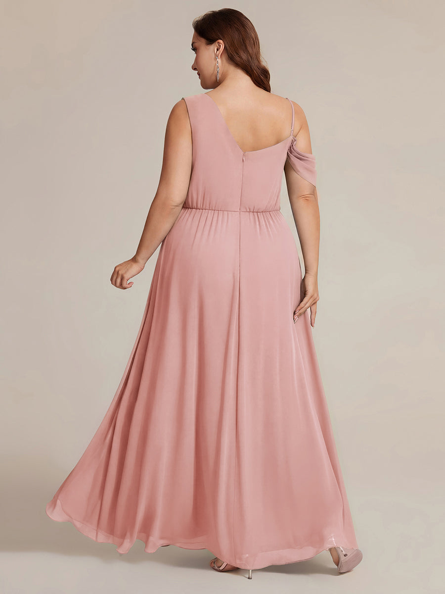 Thigh-High Slit Chiffon Dropped shoulders Bridesmaid Dress #color_Dusty Rose