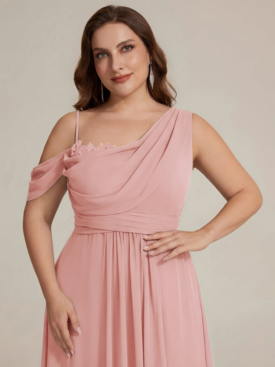 Thigh-High Slit Chiffon Dropped shoulders Bridesmaid Dress #color_Dusty Rose