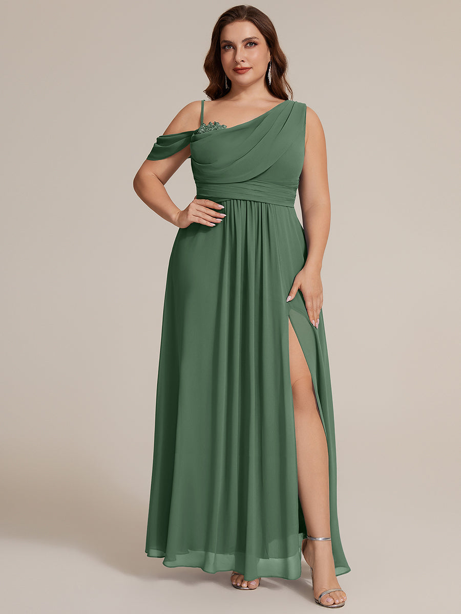 Thigh-High Slit Chiffon Dropped shoulders Bridesmaid Dress #color_Eucalyptus