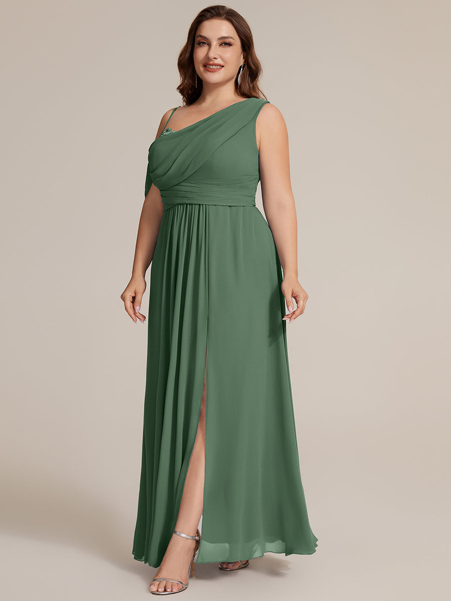 Thigh-High Slit Chiffon Dropped shoulders Bridesmaid Dress #color_Eucalyptus