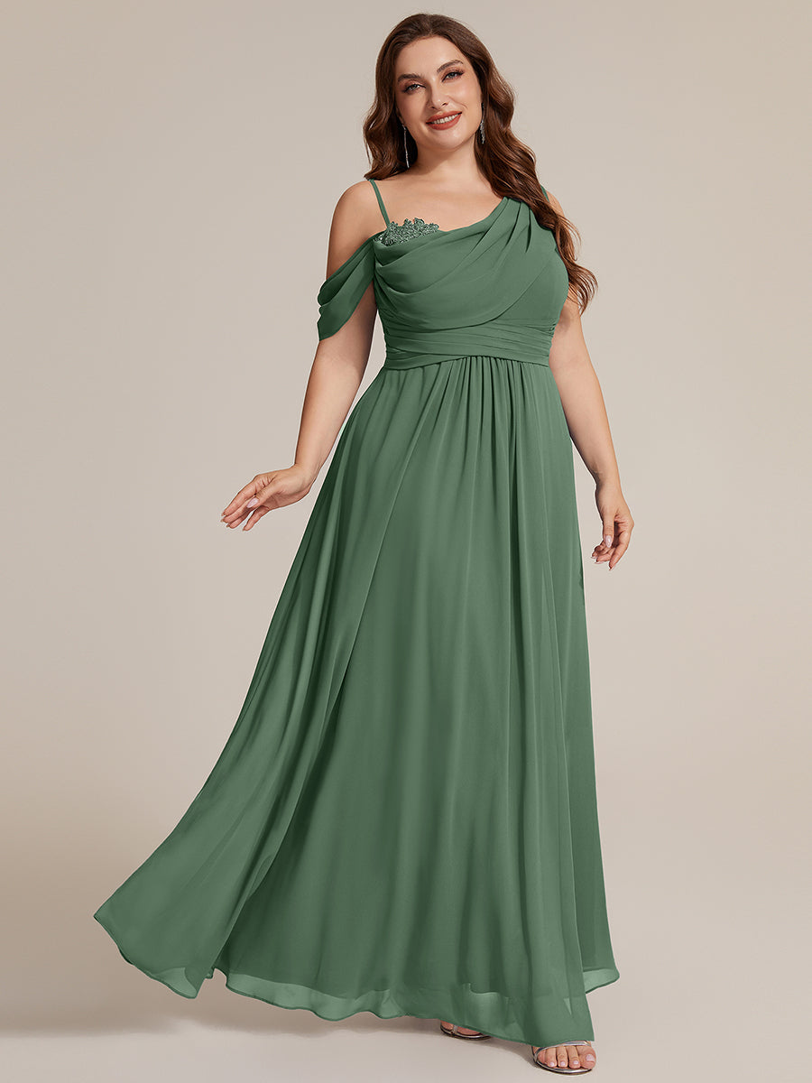 Thigh-High Slit Chiffon Dropped shoulders Bridesmaid Dress #color_Eucalyptus