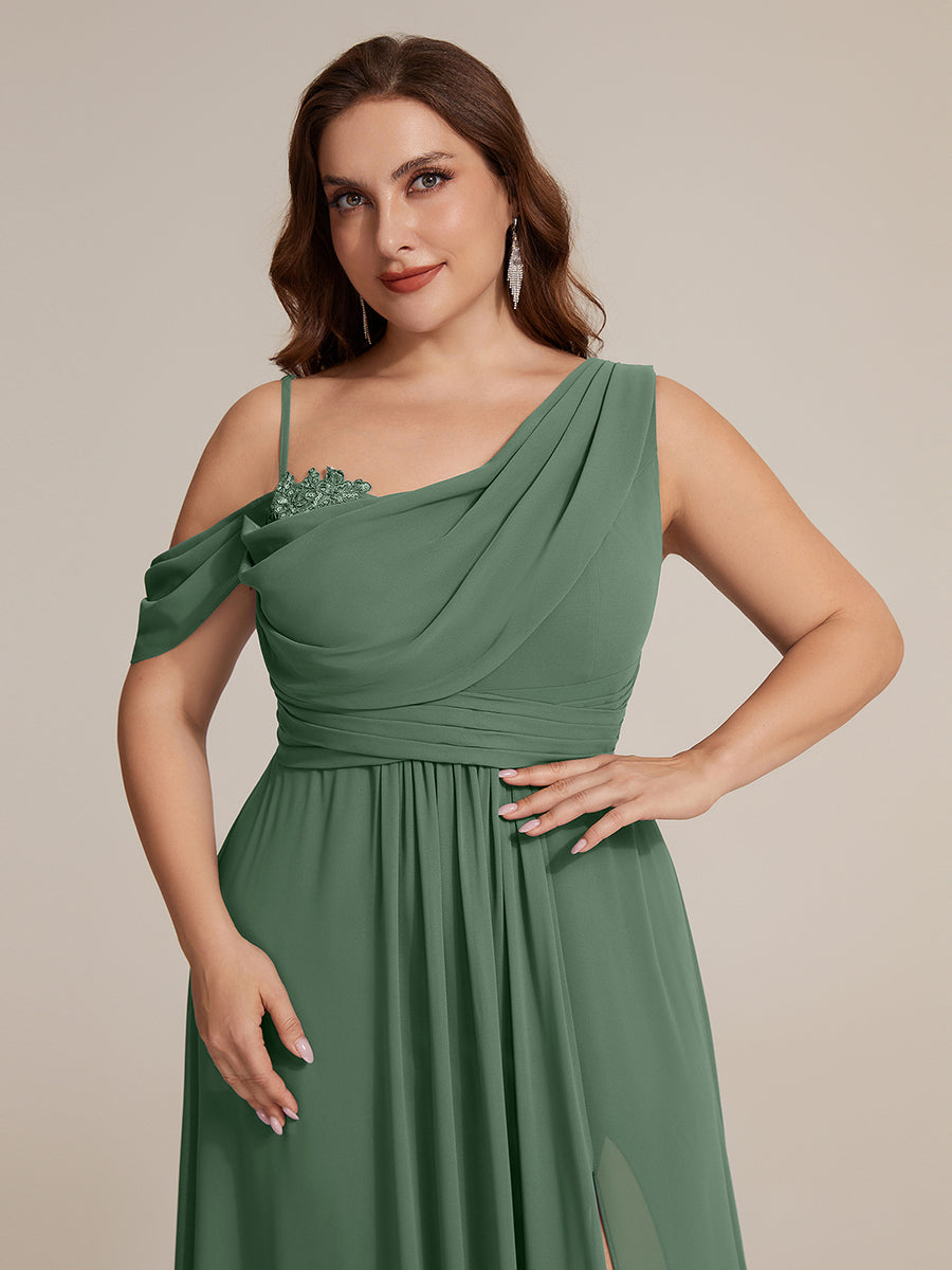 Thigh-High Slit Chiffon Dropped shoulders Bridesmaid Dress #color_Eucalyptus