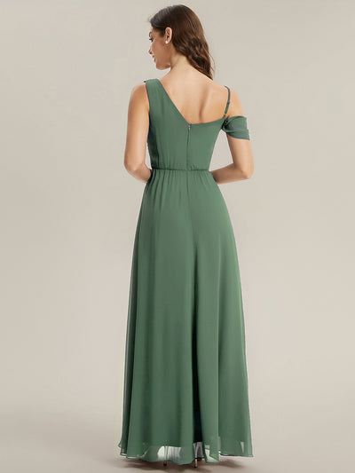 Thigh-High Slit Chiffon Dropped shoulders Bridesmaid Dress #color_Eucalyptus