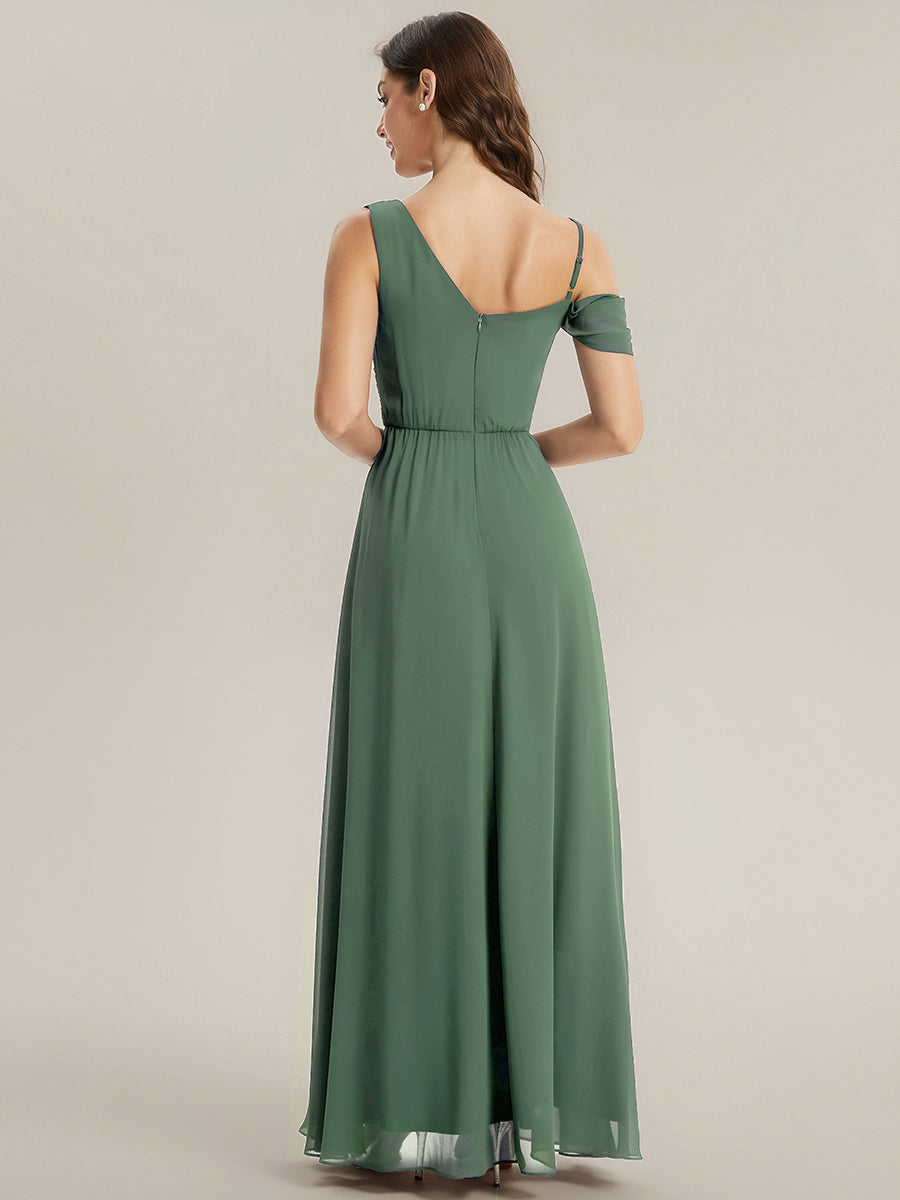 Thigh-High Slit Chiffon Dropped shoulders Bridesmaid Dress #color_Eucalyptus