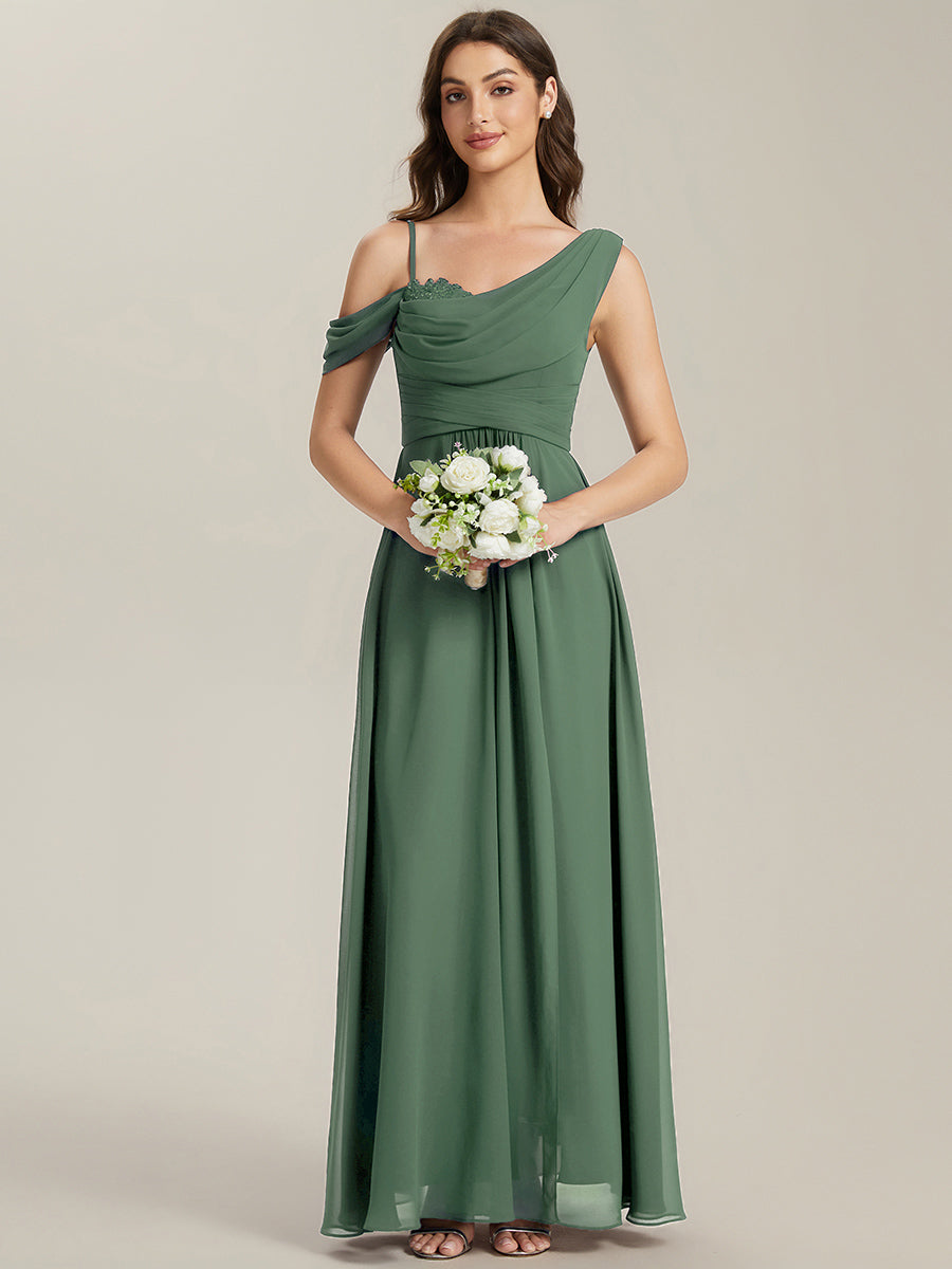 Thigh-High Slit Chiffon Dropped shoulders Bridesmaid Dress #color_Eucalyptus