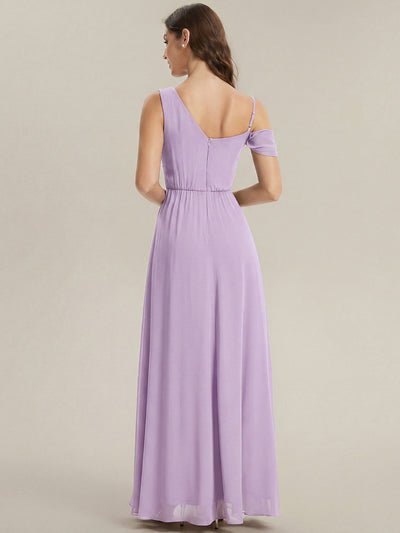 Thigh-High Slit Chiffon Dropped shoulders Bridesmaid Dress #color_Frosted Lilac