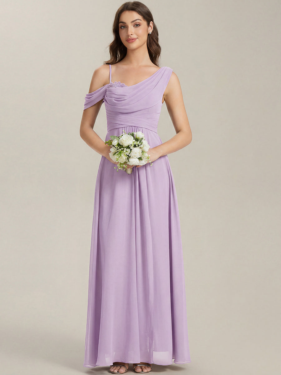 Thigh-High Slit Chiffon Dropped shoulders Bridesmaid Dress #color_Frosted Lilac