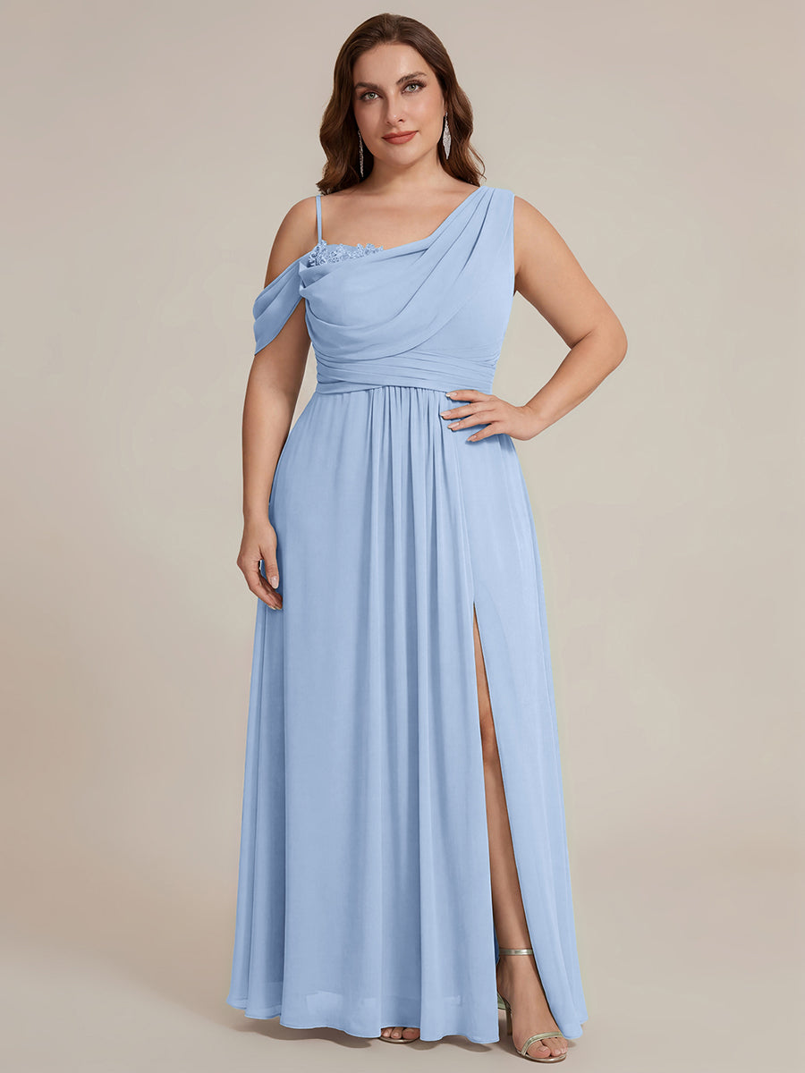 Thigh-High Slit Chiffon Dropped shoulders Bridesmaid Dress #color_Ice Blue