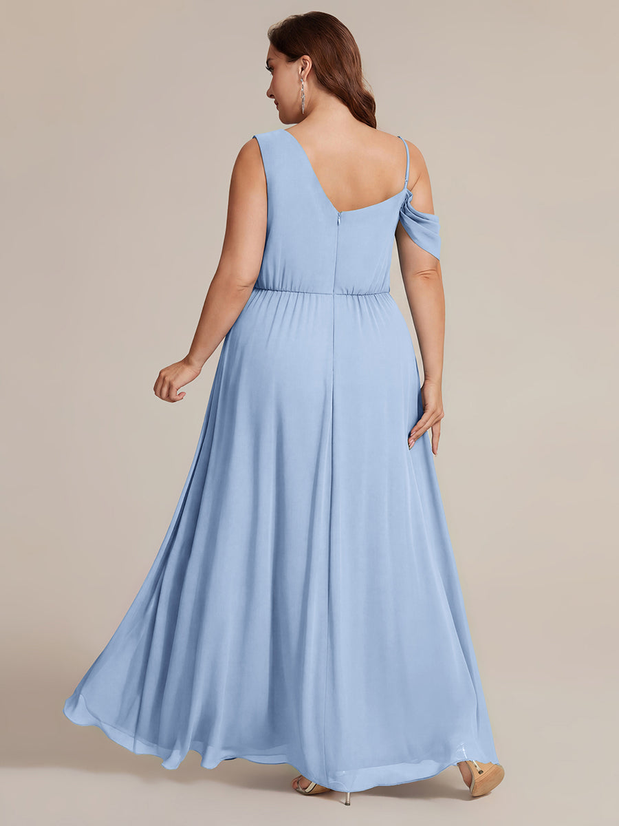 Thigh-High Slit Chiffon Dropped shoulders Bridesmaid Dress #color_Ice Blue
