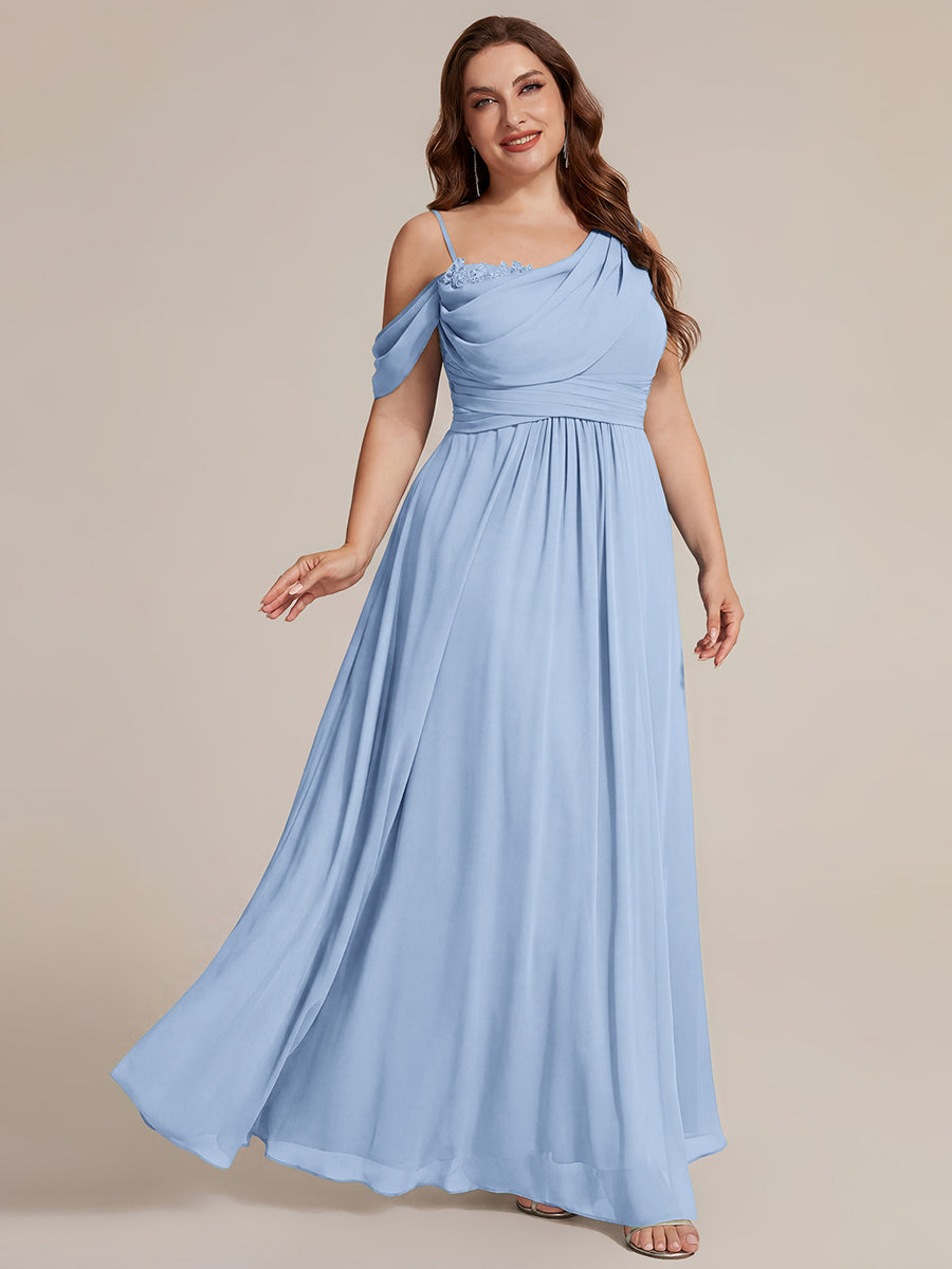 Thigh-High Slit Chiffon Dropped shoulders Bridesmaid Dress #color_Ice Blue