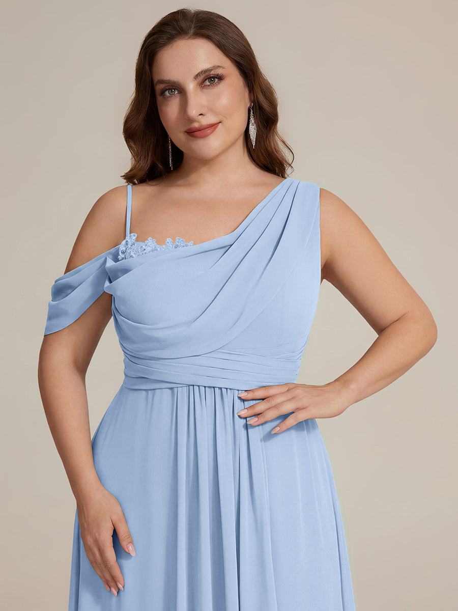 Thigh-High Slit Chiffon Dropped shoulders Bridesmaid Dress #color_Ice Blue